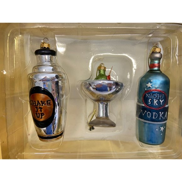 VINTAGE Set 3 Martini Drink Mixer/Shaker - Blown Glass Christmas Ornament RARE - Picture 4 of 10